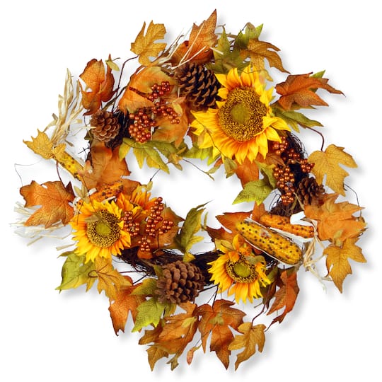 24&#x22; Maple Leaf and Sunflower Autumn Wreath